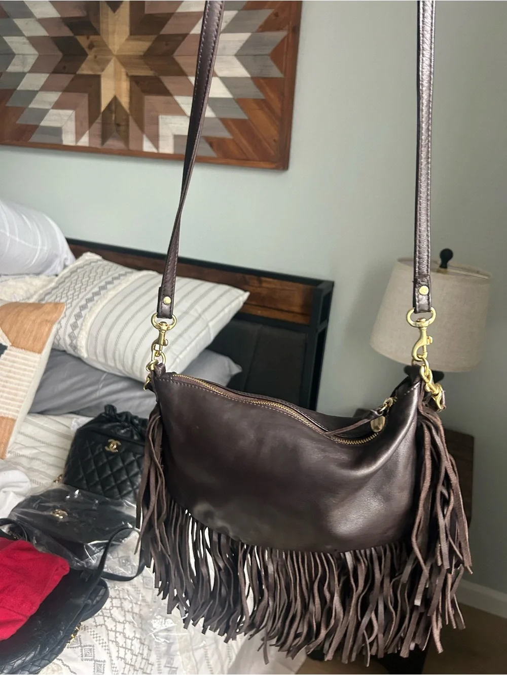 Clare V Fringe Petit Moyen Bag in Dark Brown Leather - Picture 2 of 4